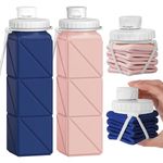 Popdigito Collapsible Water Bottles 20.6oz Foldable Water Bottle BPA Free Reusable Lightweight LeakProof Travel Silicone Water Bottles for Travel Gym Hiking Office Camping (Light Pink+Dark Blue)