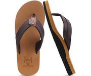 KuaiLu Men's Yoga Mat Leather Flip Flops Thong Sandals with Arch Support Khaki