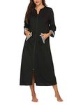 Ekouaer Women Zipper Robe 3/4 Sleeves Loungewear Full Length Sleepwear Pockets Housecoat Long Soft Bathrobe