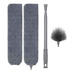 Dusters for Cleaning - 3Pcs Gap Dust Cleaner, Cobweb Duster Brush, 30-100 Inches Extendable Duster with Long Handled Duster, Washable Gap Cleaning Duster for Cobweb/Spider Web/Baseboard Grey