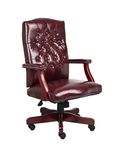 Boss Office Products B905-BY Classic Executive Caressoft Chair with Mahogany Finish in Burgundy