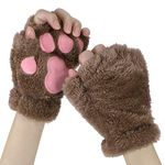 Women Girls Cat Bear Paw Claw Gloves Mittens Plush Warm Winter Animal Wolf Paw Handwear Cute Cartoon Claw Mittens with String Cosplay Party Halloween Christmas