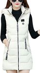 FLITAY Women's Long Puffer Slim Fit Down Vest Quilted Packable Hooded Down Vest Outwear White XL
