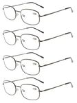 Eyekepper 4 Pairs Reading Glasses Metal Gunmetal Frame Reader Eyeglasses with Spring Hinges for Men Women Reading