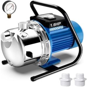 FOTING Shallow Well Pump, Jet Pumps Garden Pump, Water Transfer Draining Irrigation Pumps, Water Booster Jet Pump Stainless Steel for Home Garden Lawn Farm, 1.6HP 1600GPH