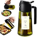 TrendPlain 470ml Olive Oil Spray Bottle - 2 in 1 Olive Oil Dispenser Bottle for Kitchen Accessories - Kitchen Gadgets, For Air Fryer - with Stickers, Light Blocking - Black