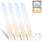 Motion Sensor Lights Indoor, 4 Pack 30cm 72 LED Under Cabinet Kitchen Lights, 2000mAh USB-C Rechargeable Wardrobe Lights, 2 Color Temps Stepless Dimming Stick on Magnetic Cupboard Lights for Kitchen