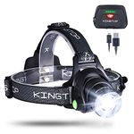 KINGTOP Waterproof USB Rechargeable LED Zoomable Head Light Torch Lamp with Internal Lithium Battery (Black)