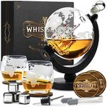 WHISISKEY - Whiskey Decanter Set - 900ML Globe Carafe - Whiskey Gift Sets for Men - Whisky Set - Glass Gifts for Men - Inc. 2 Whiskey Glasses, 4 Whiskey Stones, Accessories