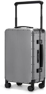 ROAMING All Aluminum Hardside 20 Inch Carry On Luggage, Zipperless Suitcase with TSA Lock & Wide Handle, Airline Approved Rolling Spinner Wheels, Travel Luggages with Leather Handle & Pockets,Grey