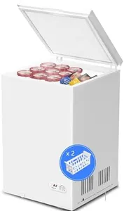 Kismile 3.5 Cubic Feet Chest Freezer with 2 Removable Baskets Free Standing Top Open Door Compact Freezer with Adjustable Temperature for Home/Kitchen/Office/Bar (3.5 Cubic Feet, White)