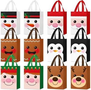 Locmeo 24 Pcs Christmas Gift Bags with Handles 10 x 8 x 4 Inch Reusable Christmas Candy Goodie Bags Non Woven Christmas Gift Doll Bags Wrapping Christmas Party Favors for Holiday Xmas Gifts