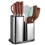 RedCall Universal Knife Block Without Knives,Stainless Steel Kitchen Knife Holder for Countertop,Modern Knife Utensil Holder for Counter,Edge-Protect Knife Storage Organizer (Stainless Steel (Silver))