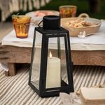 Lights4fun 21cm Black Trapeze Outdoor Garden Decorative Lantern with TruGlow® LED Candle Battery Operated with Timer and Remote Control