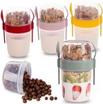 EYNEL 4 Pack On The Go 22 oz Breakfast Cups with Lids and Spoon, Reusable Cereal Yogurt Cup with Topping Plastic Overnight Oats Container for Granola Oatmeal (22 oz - 4 Colors Set)