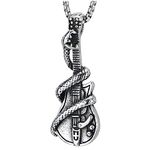 COOLSTEELANDBEYOND Rock Punk Snake Guitar Pendant Necklace for Men Stainless Steel with 30 inches Wheat Chain