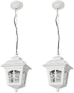 Zanritelit White Outdoor Pendant Light, Porch Foyer Entryway Entrance Patio Farmhouse Aluminum Hanging Lantern Waterproof Outside Hanging Light Exterior Chandelier Light with Adjustable Chain(2 Pack)
