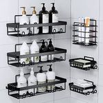 Posyla Shower Caddy, Adhesive Shower Shelves (6 Packs) with 3 Shower Organizers,2 Soap Dishes,Toothbrush Holder Rustproof Stainless Steel Bathroom Shower Caddies, Shower Shelf for Inside Shower,Black