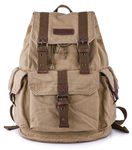 Gootium Canvas Backpack - Vintage Outdoor Rucksack Travel Day Pack, Khaki