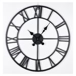 YORKING Vintage Large Wall Clock 78CM Vintage Black Round Metal Silent Battery Operated Clock Skeleton clock Roman Numerals Hanging Clock for Living Room Bedroom Kitchen