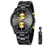 Men's Watches with Casual Waterproof Chronograph Quartz Watch Stainless Steel Metal Auto Date in Colourful Hands, B Gold, Bracelet