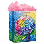 FLYAB Mothers Day Gift Bag with Handle 11.5" Vibrant Floral Gift Bag with Tissue Paper Hydrangea Gift Bag for Mom Mother's Day Anniversary Birthday Gifts Wrapping Bag for Women Mom Grandma Aunt