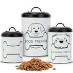 Pure Home Essentials Metal Dog Treat Containers with Lids (Set of 3) – Customizable Chalk Labels & Chalk Included – Dog Food Storage/Dog Treat Jars for Kitchen Counter