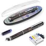WRITECH Clictek Fountain Pen Retractable: Medium Nib Blue Ink Transparent Barrel Includes 5 Refillable Ink Cartridges, Smooth Writing No Leaking