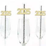 Big Dot of Happiness Gold Glitter 2023 Party Straws - No-Mess Real Gold Glitter Cut-Out Numbers and Decorative New Year's Eve or Chinese New Year Party Paper Straws - Set of 24