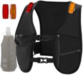 EGOO - LED Running Vest with Multi-Pockets for Men and Women, Lightweight Hydration Vest for Running & Outdoor Activities, Rechargeable LED Safety Light x2 + 500ml Soft Flask x1 (Black)