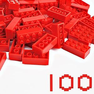 Classic Building Bricks 100 Pieces 2x4 Red (Bright Red), Classic Brick Block Parts and Pieces 3001, Compatible with Lego, Age 6+ Creative Building Block Toys for Kids