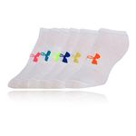 Under Armour Essential No Show - 6 Pack Girls Sock, White (UL388-100) / Neon/White, Youth Small (Youth Shoe Size 13.5K-4Y)