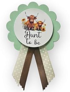 Highland Cow Baby Shower Mommy Daddy Sash Pins for family to wear at sprinkle Party, cardstock satin, no gemstone