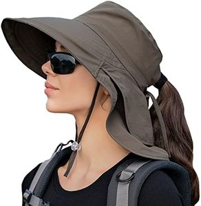 ZEXIAN Womens Sun Hat UPF 50+ Wide Brim and Ponytail Hole, Hiking Safari Hat with Neck Flap, Army Green, One Size