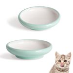 ComSaf Cat Food Water Bowl, Whisker Friendly Cat Bowl Set of 2, Wide Shallow Ceramic Cat Bowl, Non Spill Pet Food Dish for Cat Kitten Small Dog, 10oz (Green)