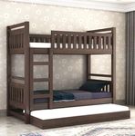 STRATA FURNITURE Solid Sheesham Wood Bunk Bed With Trundle Wooden Bunk Bed With Ladder For Bedroom Living Room Home (Walnut Finish, 1.68 M, 2.08 M, 0.99 M)