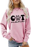 ARTECE Cat Mama Sweatshirt Cat Mom Sweater Women Casual Cute Leopard Paw Graphic Crewneck Pullovers Tops Cat Lover Shirt Gift, Pink, Medium