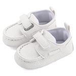 MASOCIO Baby Shoes Boys Moccasin Infant Toddler Boy Soft Sole 0 Casual First Walking Christening Pram Crib Shoes White 3-6 Months