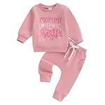 Geagodelia Toddler Baby Girl Clothes Outfits Long Sleeve Sweatshirt Trouser Sets Fall Winter Mamas Bestie Print Tracksuit (Pink, 2-3 Years)