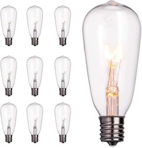 Abeja 10-Pack Edison Light Bulbs, Clear Edison Light Bulbs, 7 Watt/ E17 Screw Base ST40 Vintage Replacement Light Bulbs for Outdoor Patio ST40 String Lights, Warm White