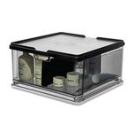 InterDesign iDesign The Sarah Tanno Collection Large Stacking Cosmetic Drawer with Lid and Divider, Smoke and Black