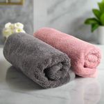 HEELIUM Bamboo Hand Towel | Ultra Absorbent & Anti-Bacterial | 3X Softer Than Cotton Towels | 65 X 40 cm - 600 GSM | Pack of 2 - Peach, Grey