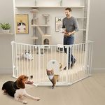 URIYKC 70" Extra Wide Baby Gate with Cat Door, Foldable Dog Gate Pet Gate for House Stairs Doorways Fireplace, Hardware Mounted Easy Walk Thru Wide Safety Gate for Dog (30" Tall, White)