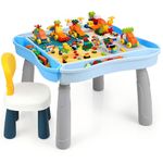 Gleamkid Children's Table and Chair Set, 5-in-1 Multifunctional Children's Play Table with 320pcs Play Blocks and 1 Chair, Play Table with Storage Space