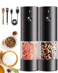 TOMEEM Electric Salt and Pepper Grinder Set, Large Capacity Rechargeable Salt and Pepper Grinder Set, 6 Levels of Coarseness Adjustable, withLED Light, Brush, Spoon for Kitchen, Restaurant