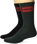 HUGO Two Pack Red Logo Design Quarter Ribbed Socks