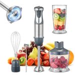 5-in-1 Hand Immersion Blender, 1000W Handheld Blender, Copper Motor Stainless Steel Blade Stick Blender, Mixing Beaker, Food Processor, Whisk, Milk Frother, for Smoothies Puree Baby Food (Gray)