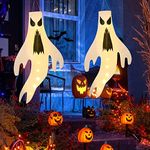 Solpex Halloween Ghost Windsocks 2Pcs Scary Halloween Ghost Hanging Windsock Flag With Warm Lights Halloween Ghost Decorations for Outdoor Indoor Garden Home Yard Halloween Party Supplies