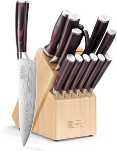 PAUDIN Kitchen Knife Set with Block,14-Piece Knife Block Set & Sharpener, German Stainless Steel Chef Knives, Ergonomic Pakkawood Handle, Professional Kitchen Knife Block Set