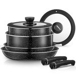 FOHERE Pots and Pans Set Nonstick, 8 Piece, with 2 Detachable Handles and 2 Lids, Induction Kitchen Cookware Set for All Stoves, Oven Safe, Saucepan and Frying Pan, RV Cookware, Aluminum